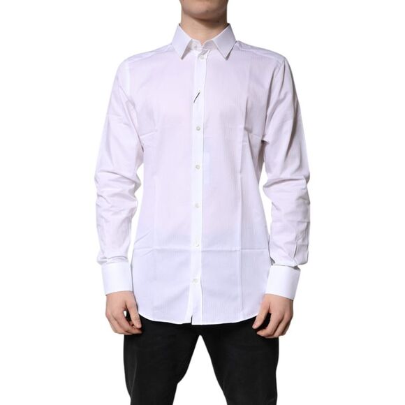Dolce & Gabbana White Cotton Collared GOLD Dress Formal Men's Shirt